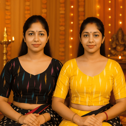 Pack of 2 - Riyashree Ikkat Print Ready-to-Wear Stitched Blouse for Women