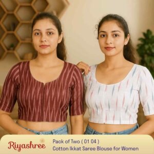 Riyashree Women’s Ikkat Cotton Ready Made Saree Blouse – Pack of 2 | BLOU 01 04