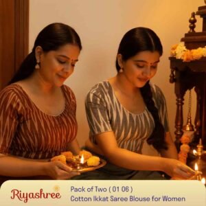 Riyashree Women’s Ikkat Cotton Ready Made Saree Blouse – Pack of 2 | BLOU 01 06