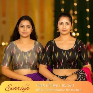 Evariya Women’s Ikkat Cotton Ready Made Saree Blouse – Pack of 2 | BLOU 051 056