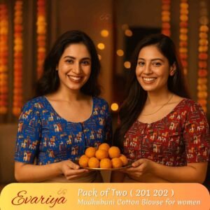 Evariya Women’s Madhubani Cotton Ready Made Saree Blouse – Pack of 2 | BLOU 201 202