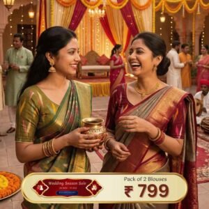 Riyashree Women’s Ikkat Cotton Ready Made Saree Blouse – Pack of 2 | Wedding Season Sale – 052 054