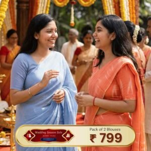 Riyashree Women’s Ikkat Cotton Ready Made Saree Blouse – Pack of 2 | Wedding Season Sale - 112 113